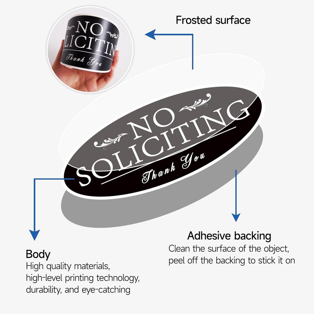 No Soliciting Sign Sticker for Front Door, Self-Adhesive Modern No Solicitors Sign for Home, Weatherproof and UV Resistant No Solicitation Signs for