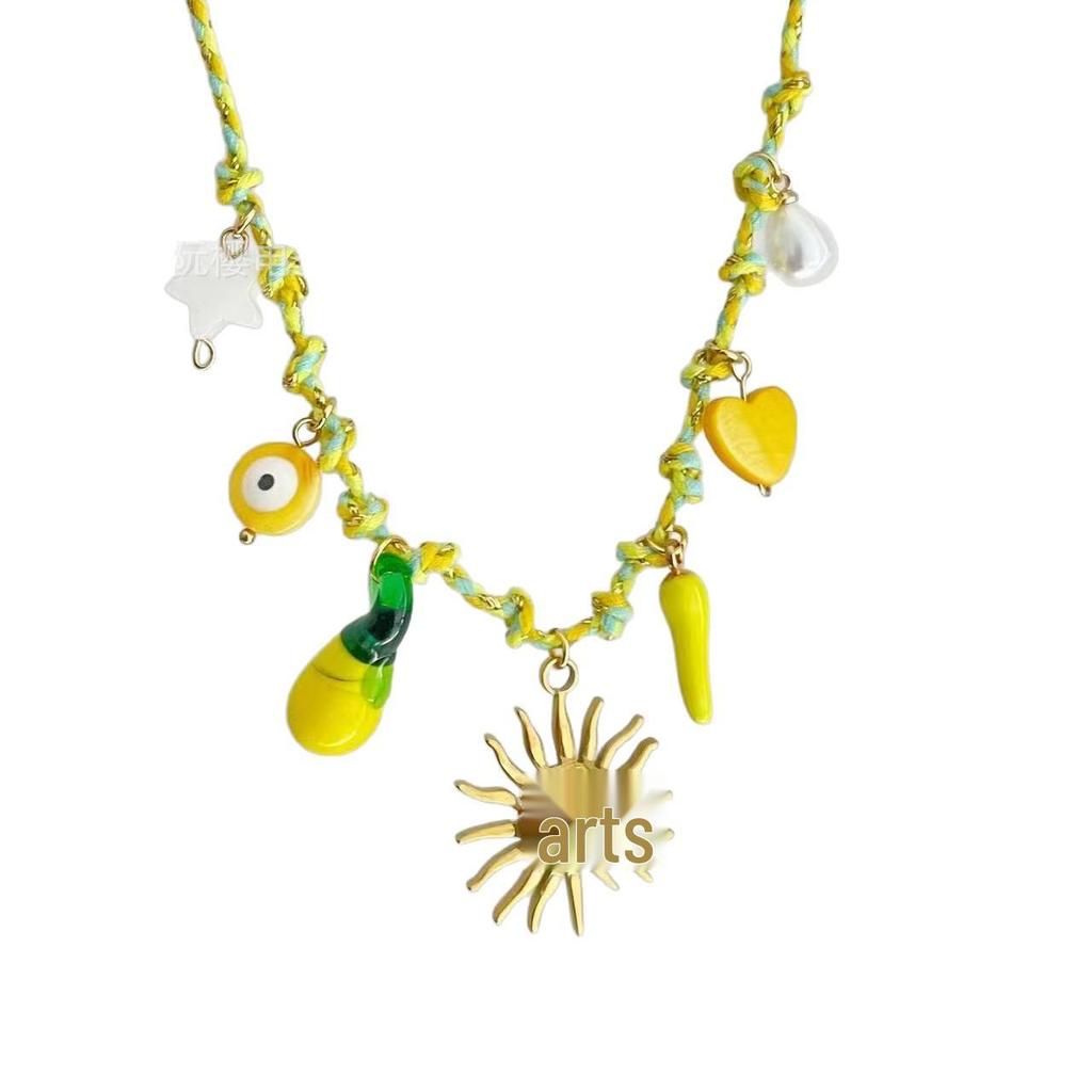 Summer Sea Breeze Starfish & Seashell Heart Pendant Rope Necklace