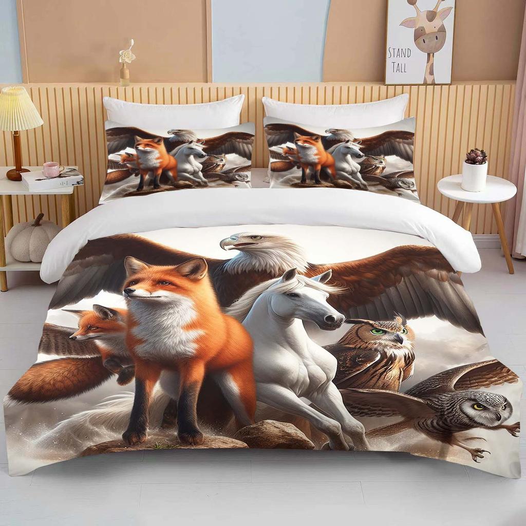 Lion Fox Horse Eagle Wolf   Bedding Set Duvet Cover 1 Duvet Cover 2 Pillowcases Adult and Child Bedding Set Luxury Holiday Gifts