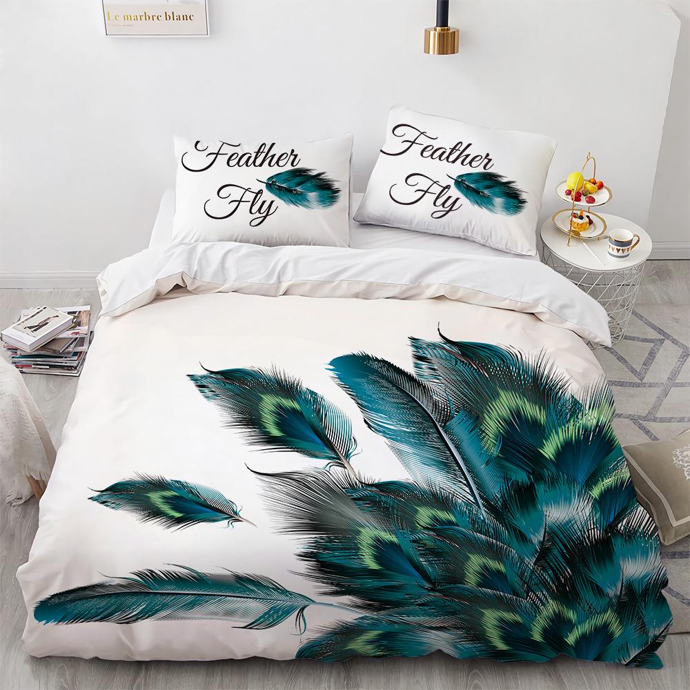 Feathers Duvet Cover Set Western Feather Setting Pigmented Decorative Polyester Bedding Set With Pillowcase King Queen Full Size