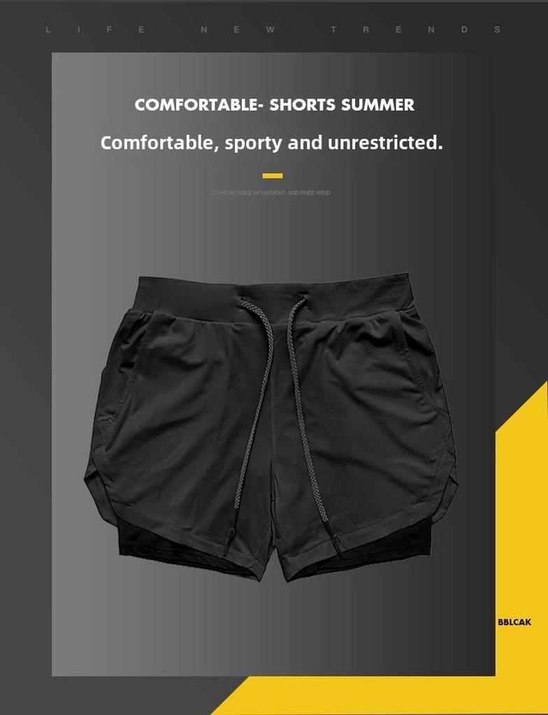 Pantaloni scurți de alergare, respirabili, cu uscare rapidă, pentru bărbați, cu buzunar pentru telefon - Design elastic de vară cu două straturi