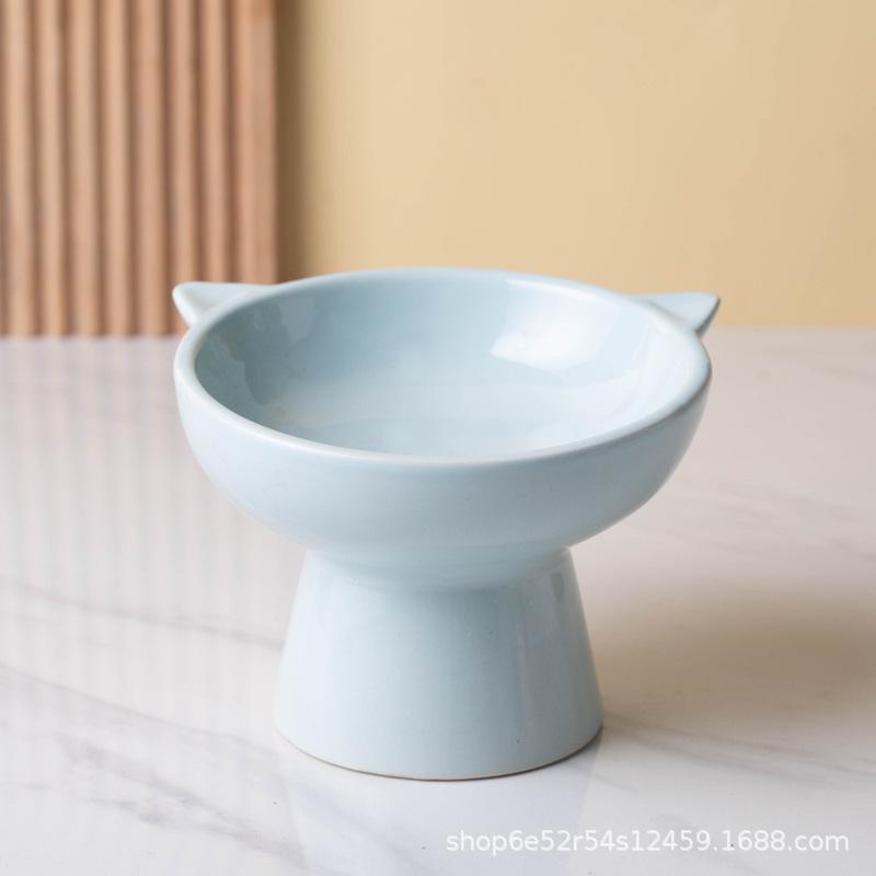 Cute Cat Ear Shaped Ceramic Cat Bowl, Elevated Neck Protect Feeding Dish, Multi-color Easy Clean Pet Food Water Bowl for Cats