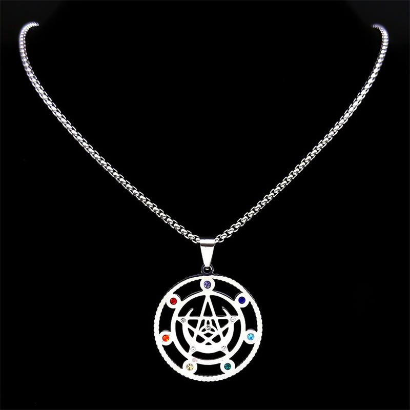 Aesthetic Witch Pentagram Knot Necklace for Women Men Stainless Steel Silver Color Pagan Pentacle Chain Gift Jewelry N9720S02