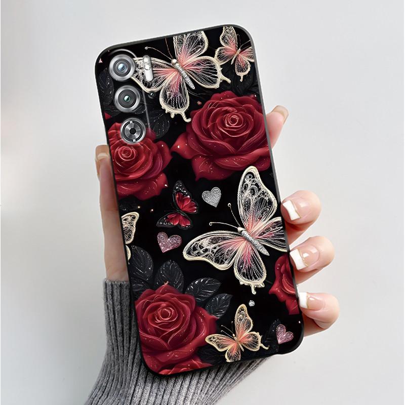 Per ZTE nubia Red Magic 9 Magic9 9S Pro Plus 5G Custodia Moda Farfalle Fiori Sottile Nera Morbida TPU Retro Opaco Copertura Protettiva