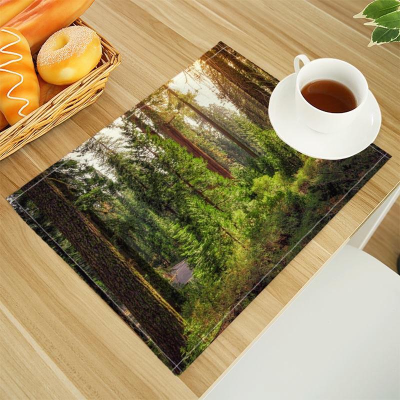 Naturalny leśny podkładka na stół z tkaniny lnianej Podkładki na stół Rodzinny obiad Zastawa stołowa Mata na stół kuchenny 30X45cm