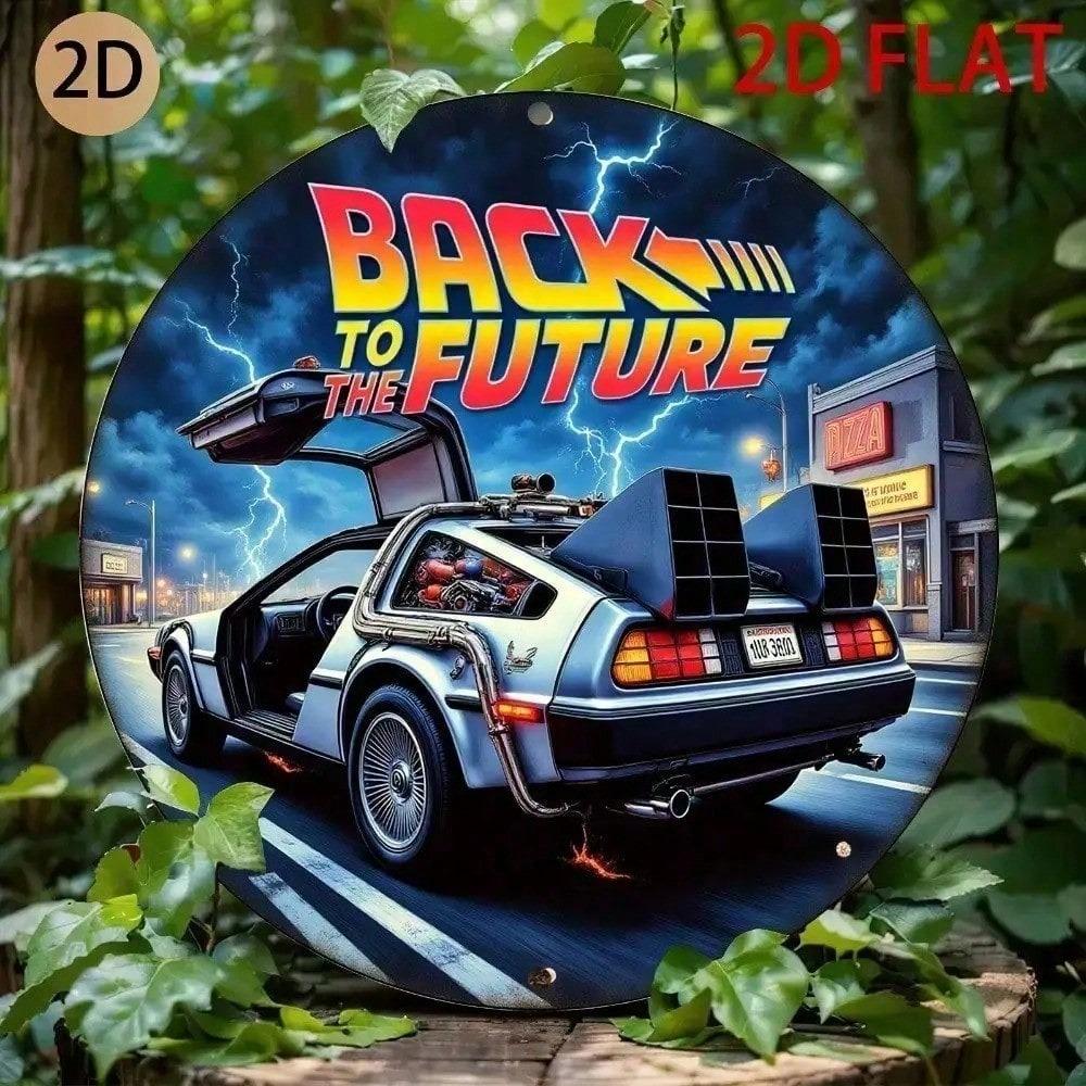 Back to Future Metal Sign Retro 2D Round Wall Art Movie Poster Decor for Home Garage Man Cave