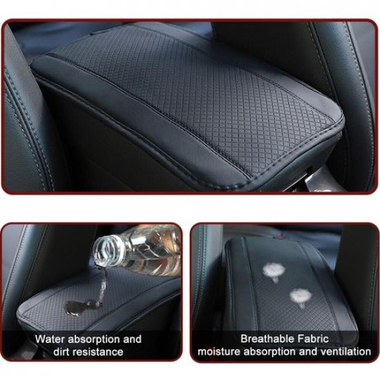 All Black Parts Leather Armrest Cushion Cover Center Console Box Mat Protector