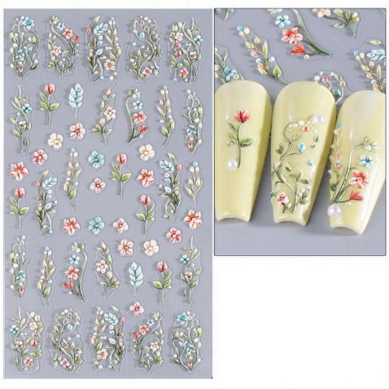 5D Embossed Flower Nail Stickers DIY Spring Summer Colorful Floral Nail Art Self-Adhesive Decals for Women Manicure Decoration