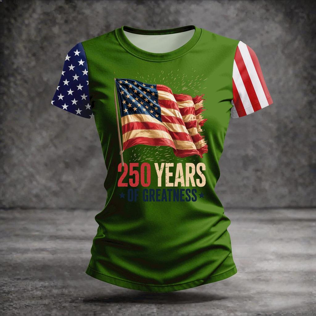 Women's Casual Short Sleeve T-Shirt 250 Years of Greatness Graphic Print Crew Neck Top Independence Day Themed Apparel