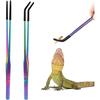 ABFS Stainless Steel Reptile Feeding Tongs- Rubber Tips, 2Pcs Set Of Straight& Curved 10.6" Tweezers For Aquariums& Crafts