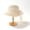 Big brim straw hat women's sunscreen foreign style fashion bow seaside beach sunshade breathable face little fisherman hat