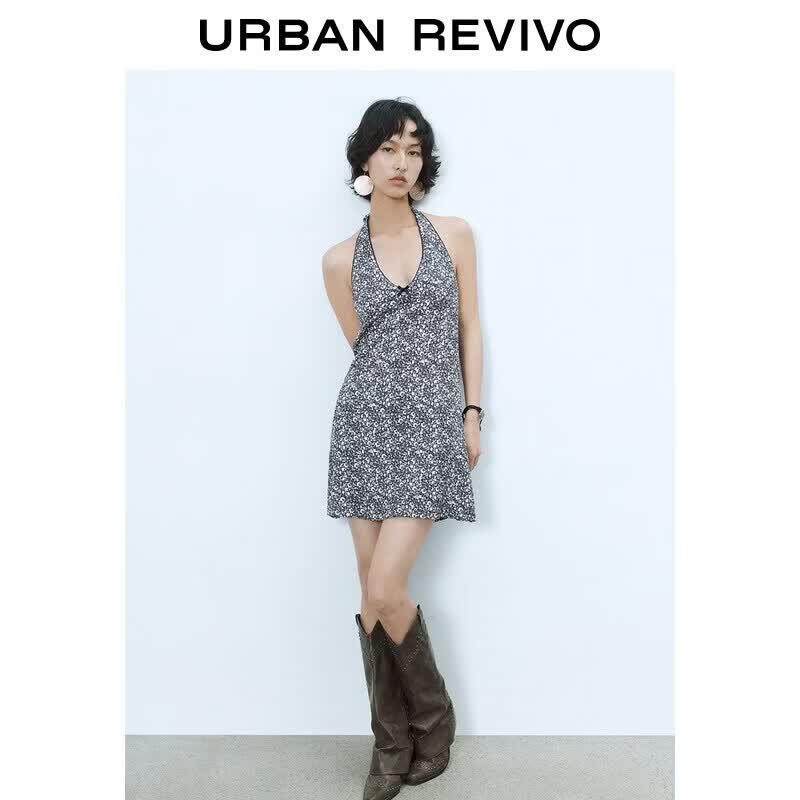 UR2026 Women s Casual Floral Halter A-Line Mini Dress XL
