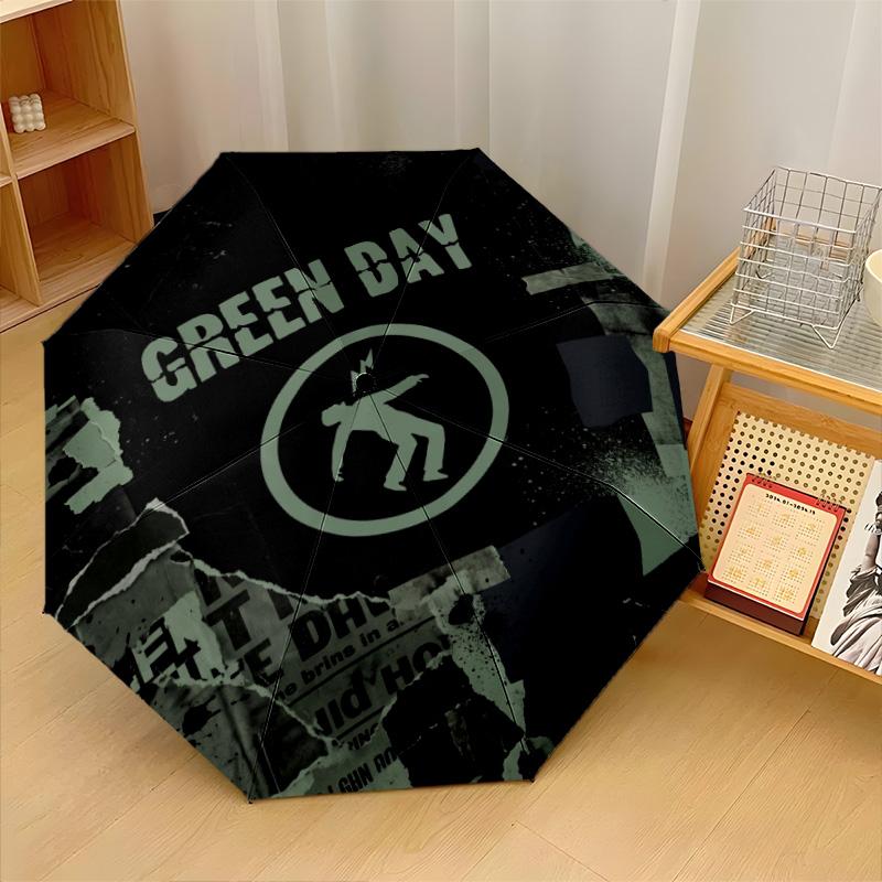 Green Day Print 8?Ribs Automatic Umbrella Wind Resistant Lightweight Folding Umbrella For Outdoor Travel