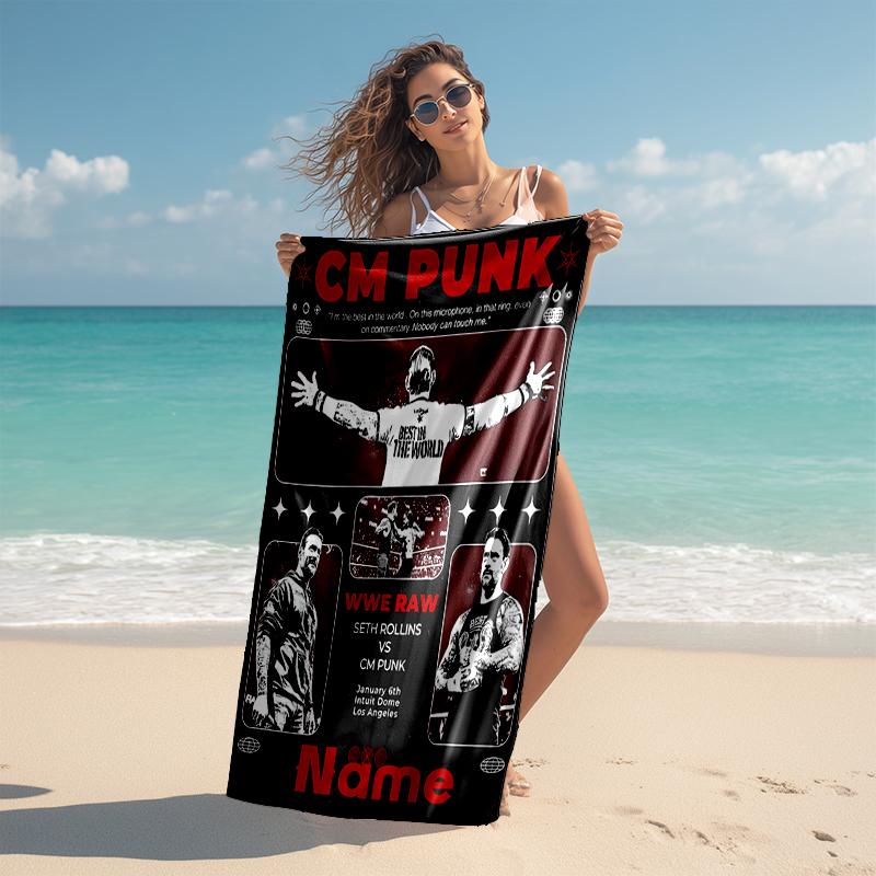 Personalized Customized Proof Beach Towel with CM Punk Pattern - Soft, Absorbent, Quick-drying, Perfect Swimming, Camping&bathing