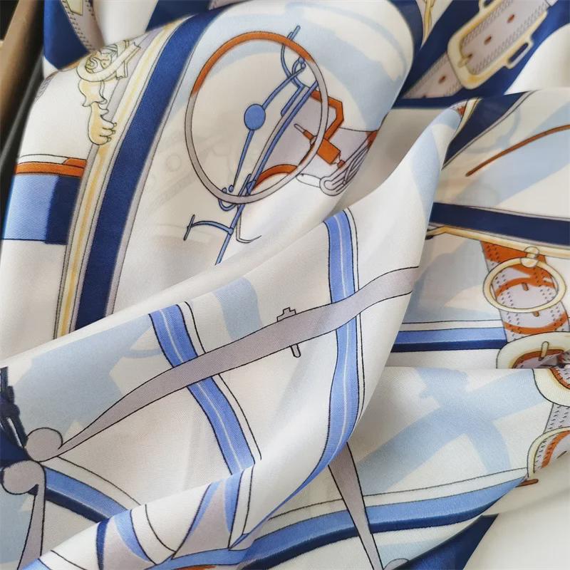 Summer 2023 Blue & White Silk Scarf: Elegant & Versatile 70cm Square Scarf for Women
