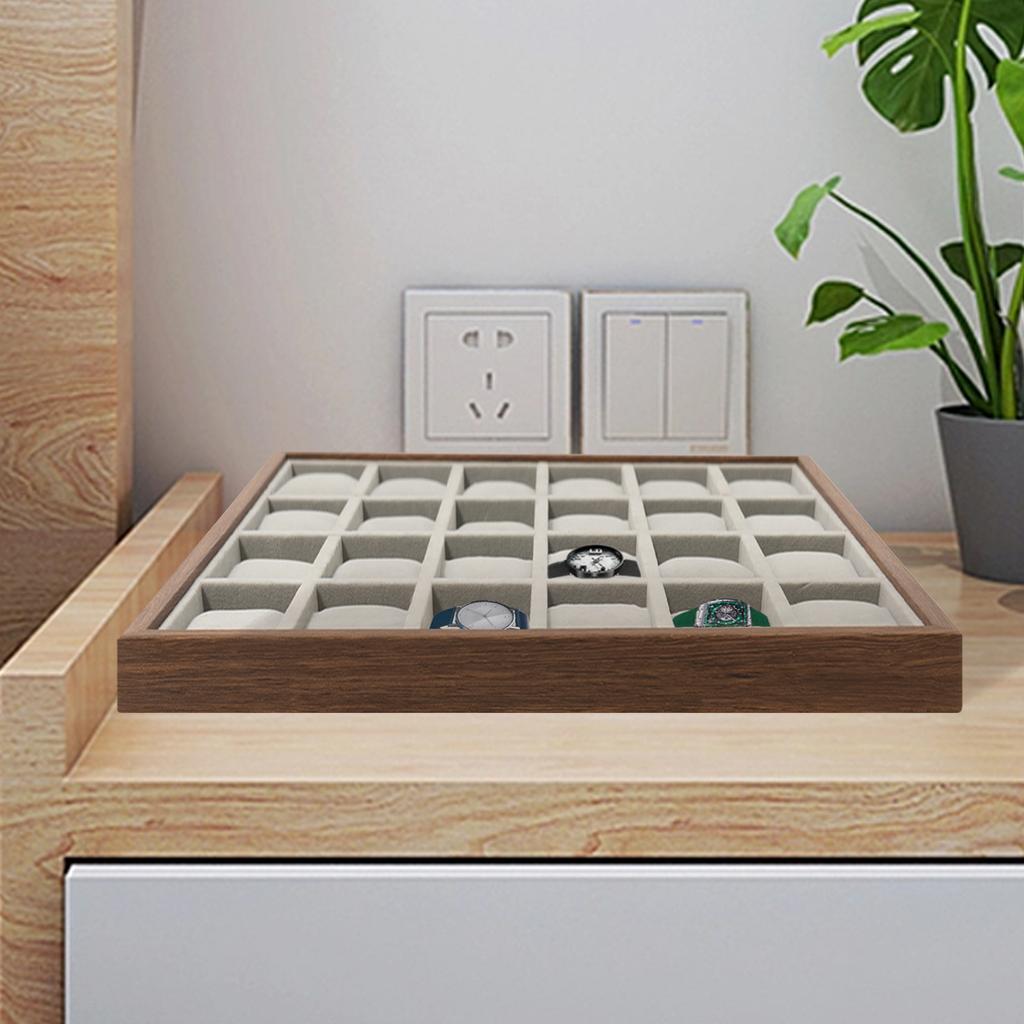 24 Grids Jewelry Tray Organizer Flannel Watch Storage Jewelry Watch Show Case Stackable Display Tray with Pillow for Necklace