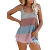 Women Loose Striped Color Block Round Neck Sleeveless Knit Tank Top