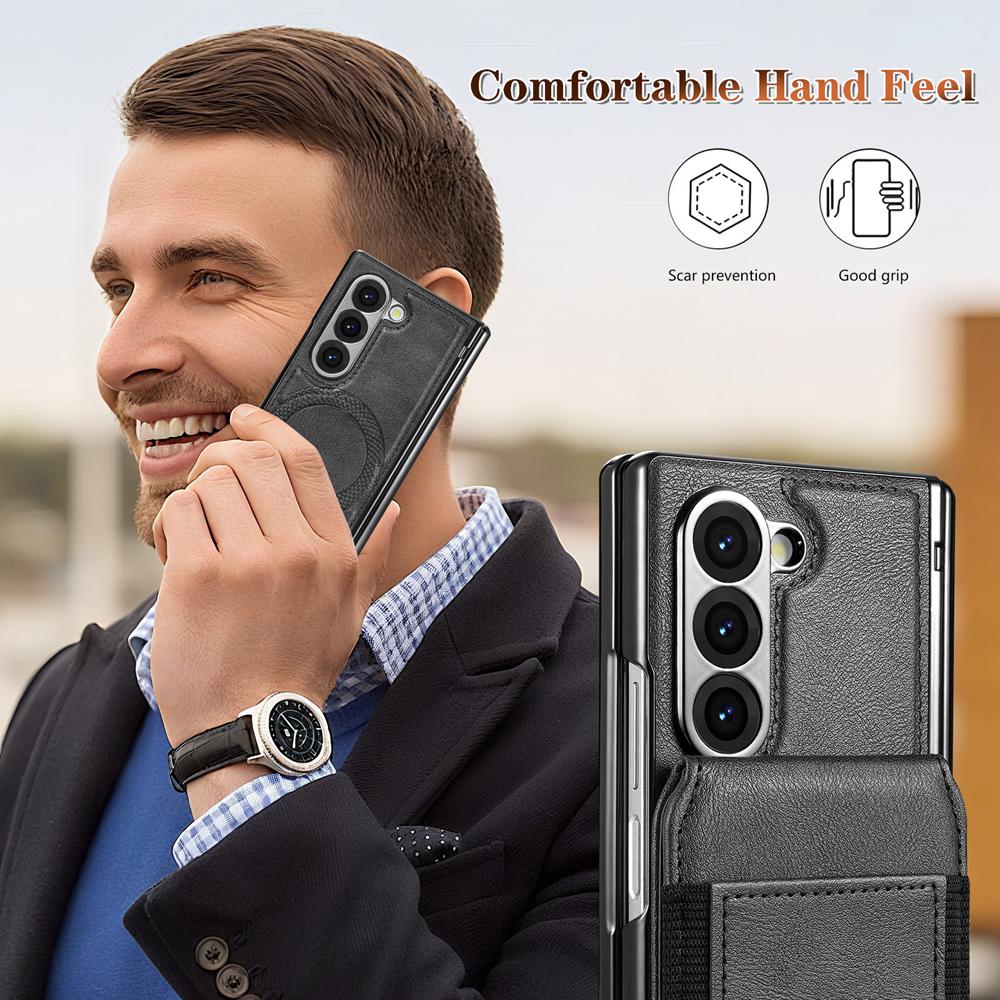 KEYSION PU Leather Phone Case for Samsung Galaxy Z Fold 7 6 5 4 3 Shockproof Cover With Magnetic Card Holder Bag Hinge Screen Protector