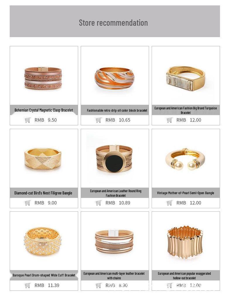 Classic Drum-shaped Spring-Opening Wide-edged Alloy Bangle