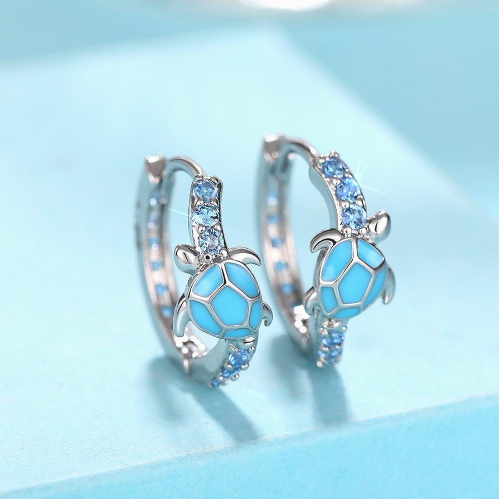 Japan and South Korea's new cute turtle earrings, micro-inlaid zircon oil drop jewelry, marine fresh chic jewelry