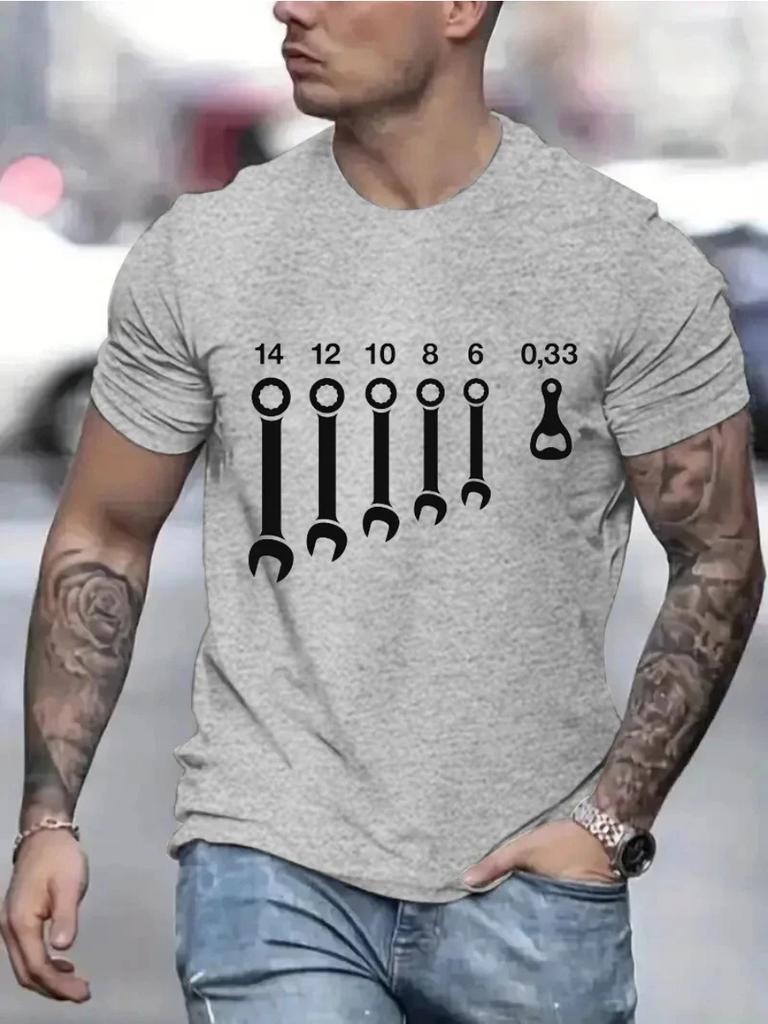 3d Printed T Shirts for Men Clothing Wrench Wrenches Beer Bottle Opener Tools Humorous T-Shirts Crewneck Tees Short Sleeve Oversized Tops