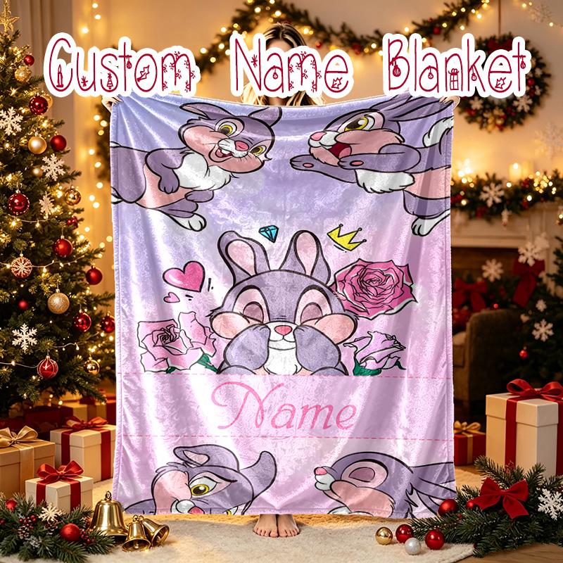 1pc Snug Thumper Friends Whimsical Bunny Blanket, Custom Name Print Blanket, Perfect for Home, Couch, Bed, Picnic, Travel, Office
