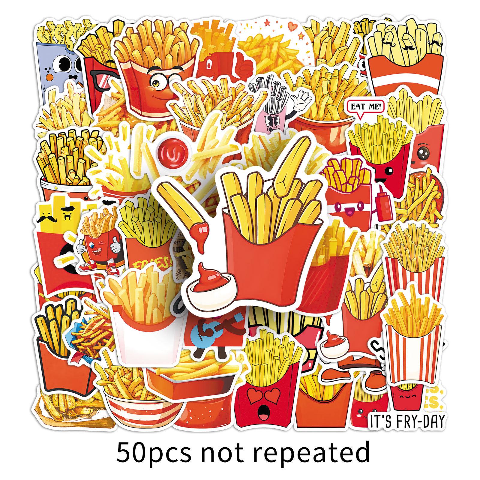 

50pcs Fun Cartoon French Fries Stickers for Decoration: Refrigerator, Desktop, Water Cup