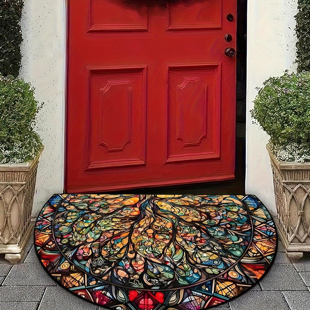 1Pcs Colorful Tree Semi Circle Welcome Doormat Non-Slip for Outdoor Patio Porch Kitchen Bathroom Entryway Floor Mat