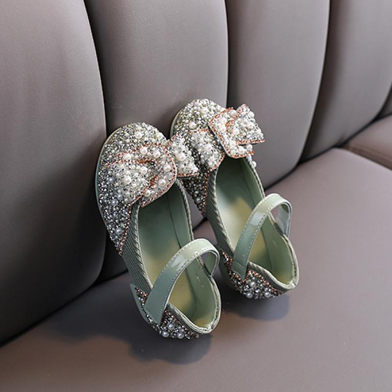 TWINFLAMES Nuove scarpe per bambini con strass di perle, scarpe da principessa per bambine, scarpe per feste e matrimoni