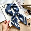 Commuter elegant flower silk scarf women's contrasting color retro printing satin scarf shirt with multi-purpose decorative small scarf