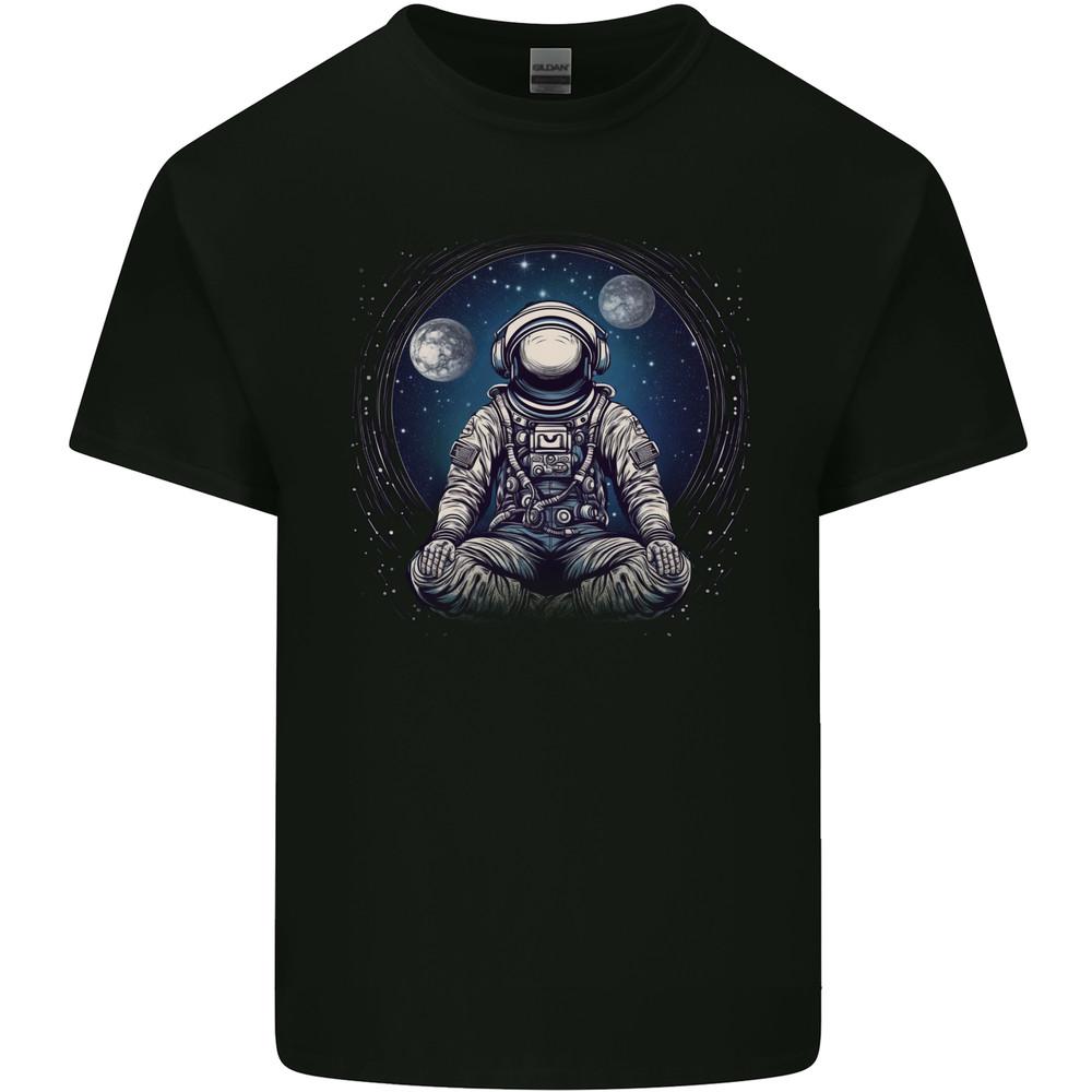 Meditating Astronaut Yoga Space Planets Mens Light Cotton T-Shirt