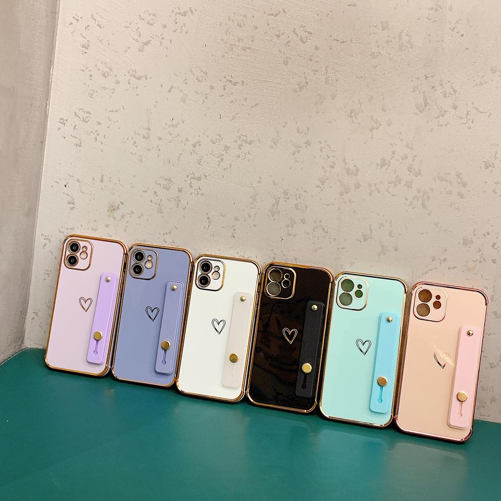 Straight edge electroplating love wrist strap for iPhone17 mobile phone case 16 Apple 15promax all-inclusive soft case XS