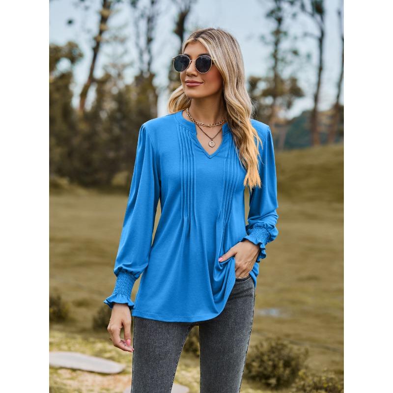 

Футболка осенняя женская однотонная с застежкой-молнией, рукавами-буфами, V-образным вырезом, завязками, длинными рукавами, свитерами и длинными рукавами (Женский) XXL