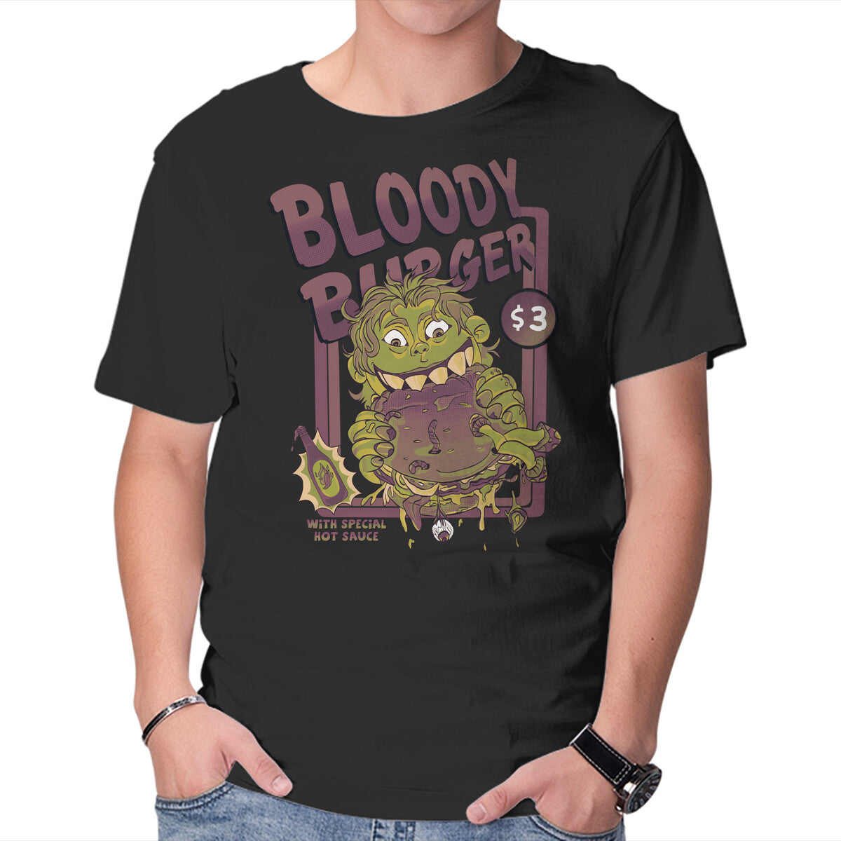 Unisex Crew Neck T-Shirt Burger Monster Graphic Short Sleeve Casual Tee XXXL