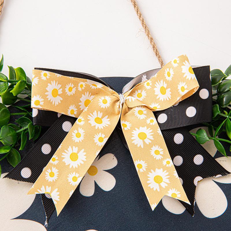 Little Daisy Welcome Wooden Door Sign with Greenery & Polka Dot Bow