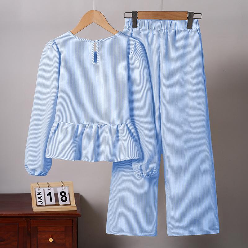 Mädchen Outfit Herbst Winter Neu Modisch Schleife Rüschen Langarm Puppenbluse Lange Hose Kinderbekleidung