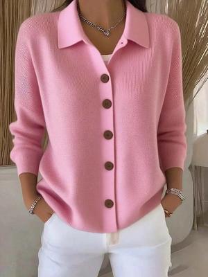 2025 European & American Women's Knit Lapel Cardigan Sweater – Solid Casual Fashion for Autumn & Winter