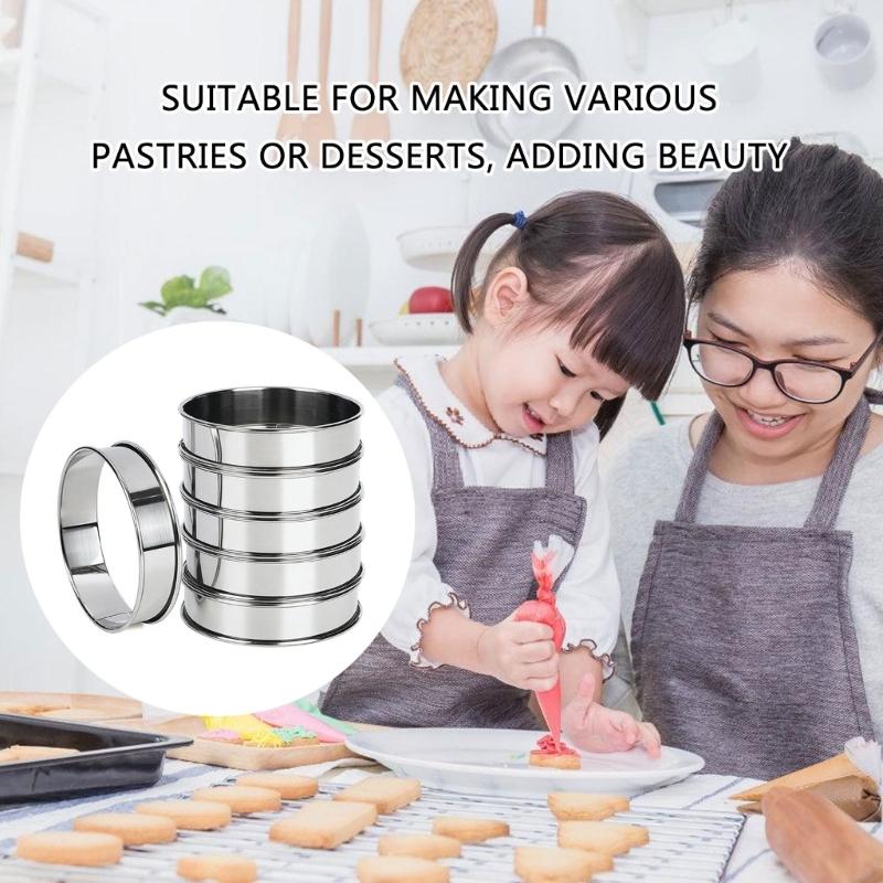 Set di 6 Anelli per Dessert in Acciaio Inossidabile Facili da Usare Set di Stampini per Muffin a Doppio Arrotolato Stampini Rotondi per Dessert per Creare Dessert