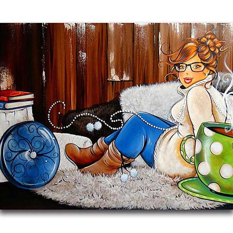 Full Round Diamond 5D DIY Sexy Women Diamond Painting Cartoon Fat Lady Diamond Embroidery Cross Stitch Mosaic Home Decor