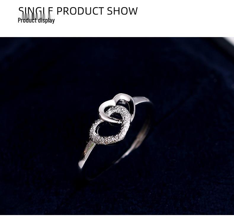 Banyan Tree S925 Silver Heart-to-Heart Double Love Ring for Women - Simple, Versatile, High-End Gift.