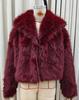Burgundy Short Plush Fur Coat with Lapel - 2024 Autumn/Winter Collection