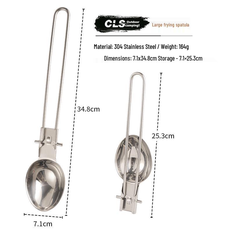 CLS Outdoor Folding Cookware: 304 Stainless Steel Spoon, Spatula, Steak Turner, Slotted Spoon, Rice Spoon, Soup Spoon.