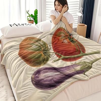 1pc High-Quality Hand-Painted Tomato Pattern Flannel Blanket, Ultra-Soft Sofa Throw, Printed Design, Modern Style, Suitable for Sofa, Bed, Travel, Bir