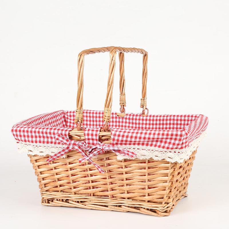 Portable Rattan Woven Picnic Basket with Lid - Small Outdoor Floral & Fruit Basket