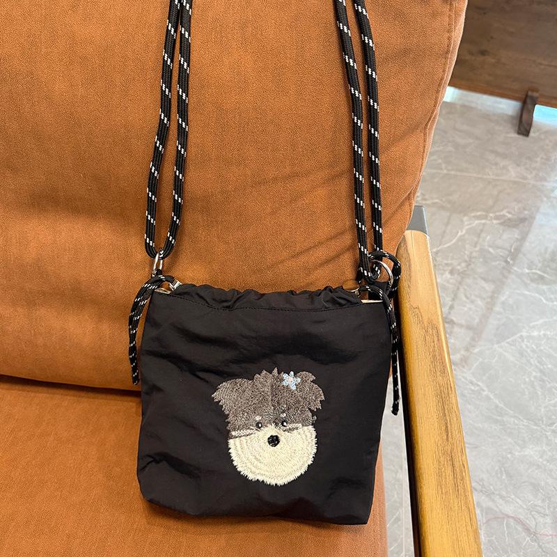 Cute Embroidery Women'S Drawstring Shoulder Bag Cartoon College Girls Book Tote Shopping Bags Large Capacity Female Handbags