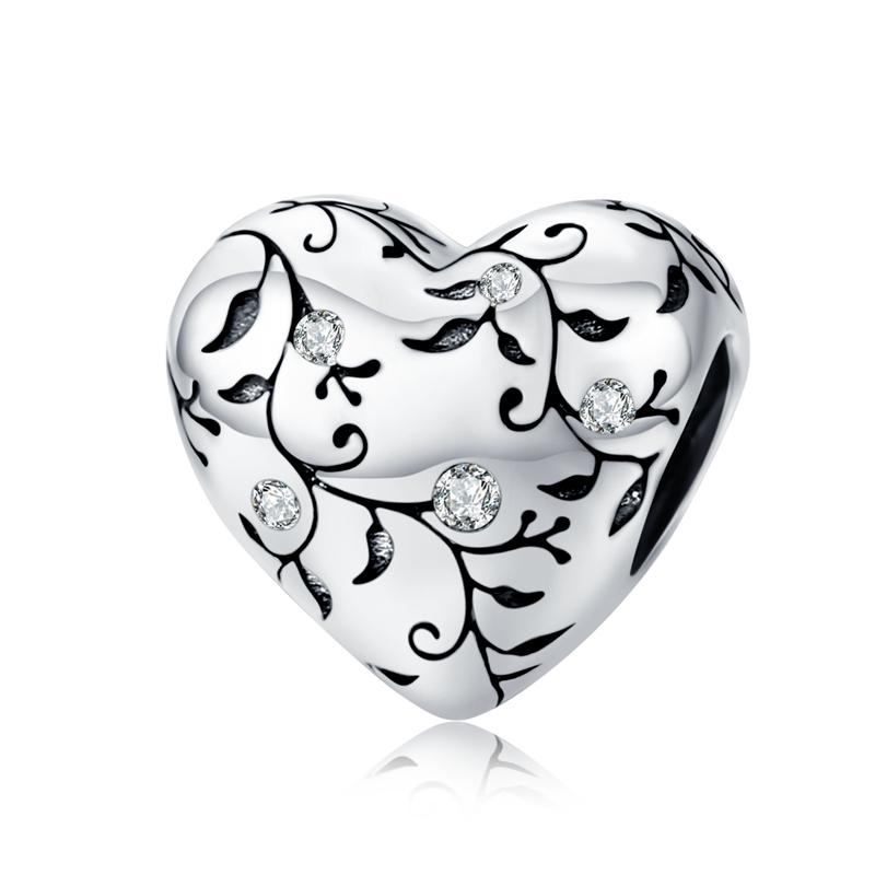 WOSTU Hot Sale 925 Sterling Silver Heart Charm Dangle Mum Beads Fit Original Charm Bracelet Bangle Jewelry Making DIY Gift