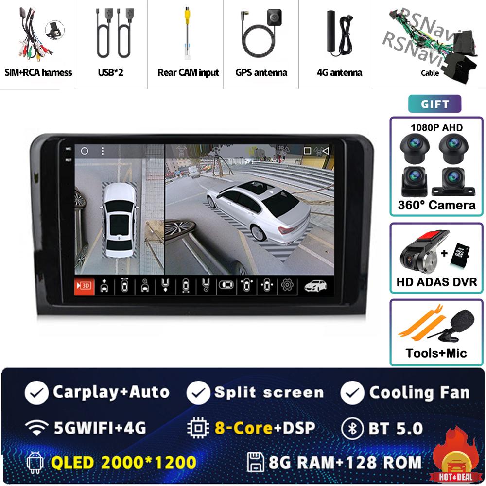 9" Android 14 Carplay Car Radio For Mercedes Benz M-Class W164 GL-Class X164 ML GL Multimedia Video Player GPS Stereo 2Din Auto