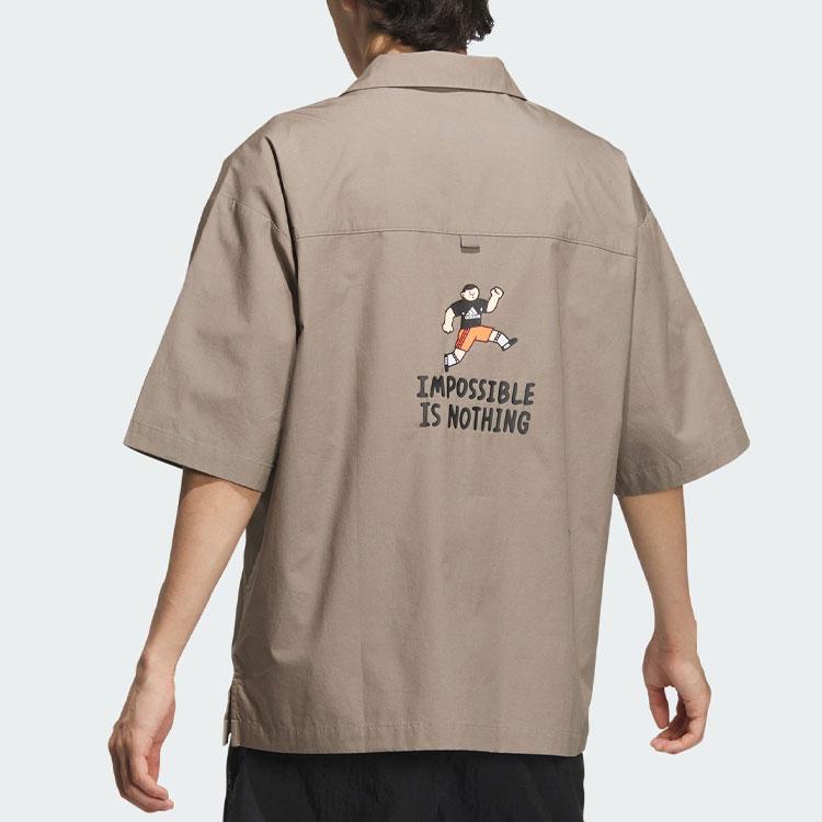 Adidas x SEEBIN Graphic Woven Shirt Jacket SS23 with Single-Breasted Short Sleeve and Print Unisex Outerwear Light-Grey Brown IA8099