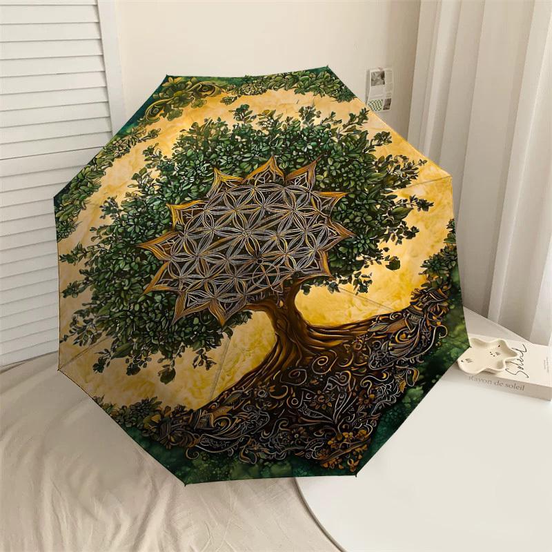 

1PC Tree of Life Mandala Automatic Open/Close Umbrella Compact Folding Umbrella with 8-Rib Shaft lightweight esign, Highquality Fabric1138A