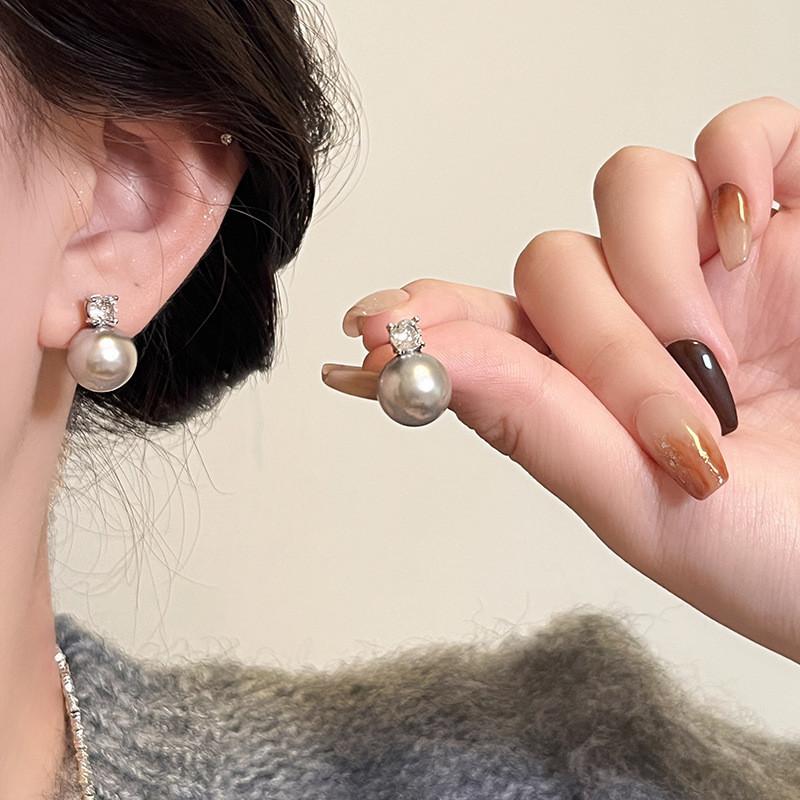 Pendiente Elegante Blanco Gris para Mujer Pendientes de Tuerca de Cristal Accesorios de Joyería